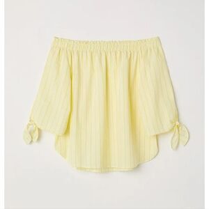 H&M Off-Shoulder Yellow Stripe Tie-Sleeve Women's Top